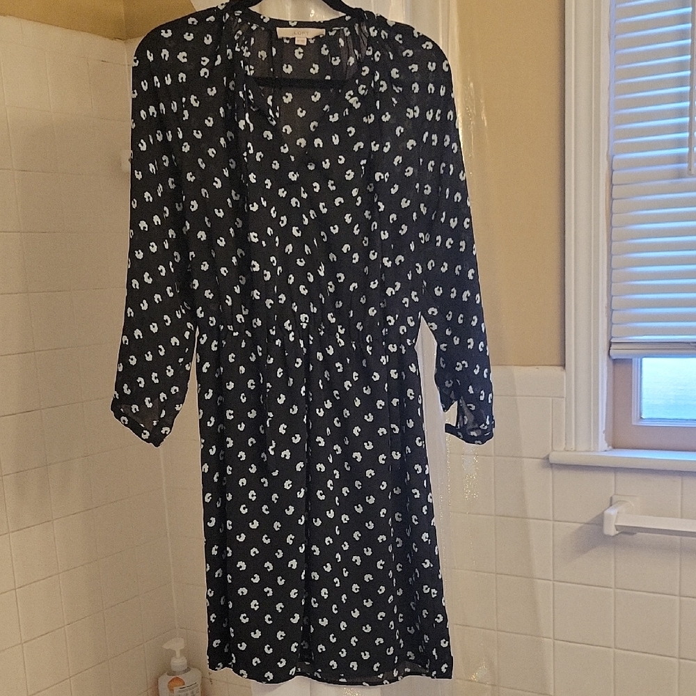 LOFT Black and White Long Sleeve Dress